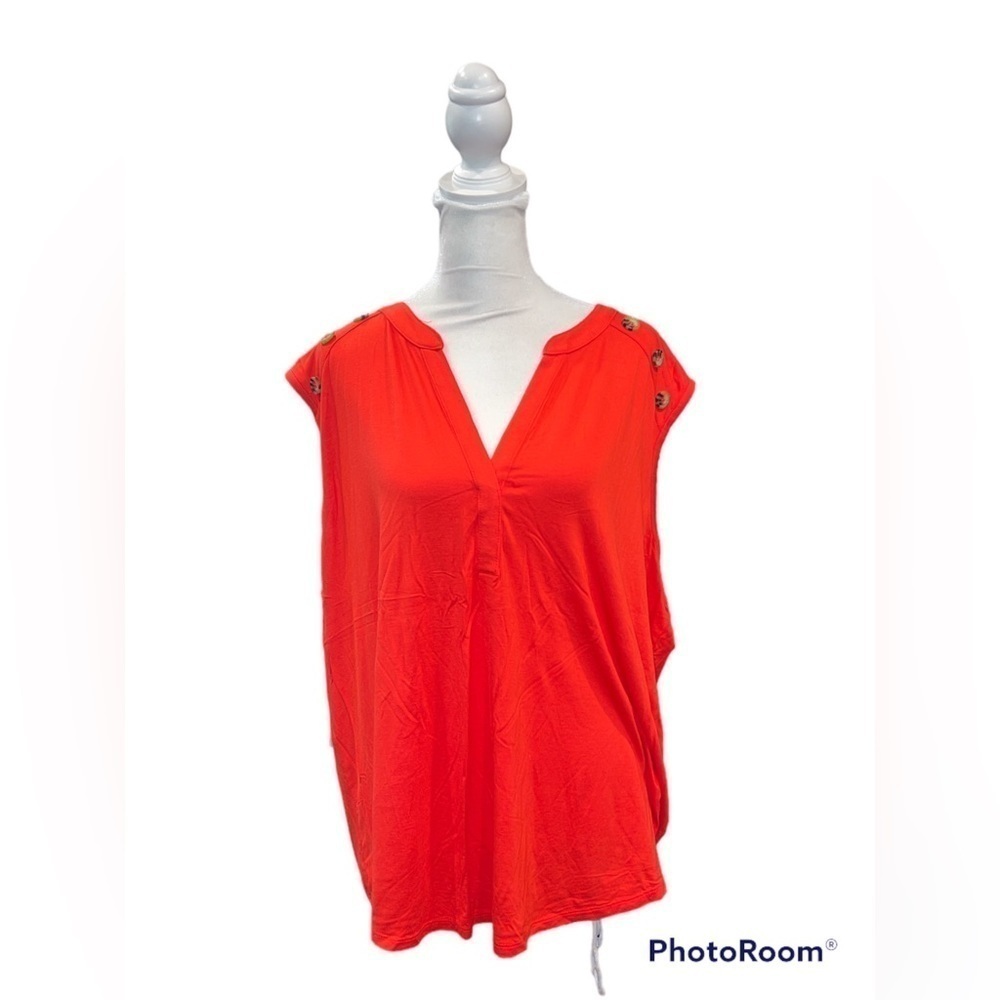 Cabe &‎ Gauge Woman Redstone Orange Knit Top V-Neck Button Shoulder CS1D279W 1X